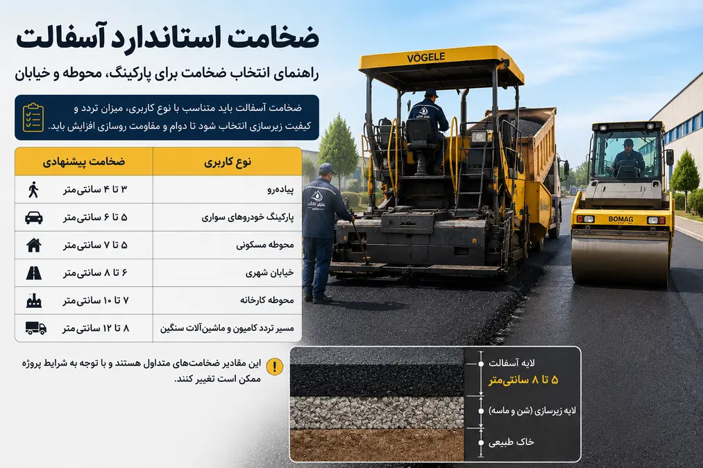 اجرای آسفالت با ضخامت استاندارد برای پارکینگ و محوطه